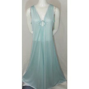 Vintage Aqua Blue Sleeveless Keyhole Nylon Nightgown L